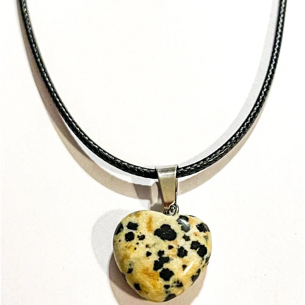 Dalmatian Jasper Heart Necklace - Picture 1 of 2